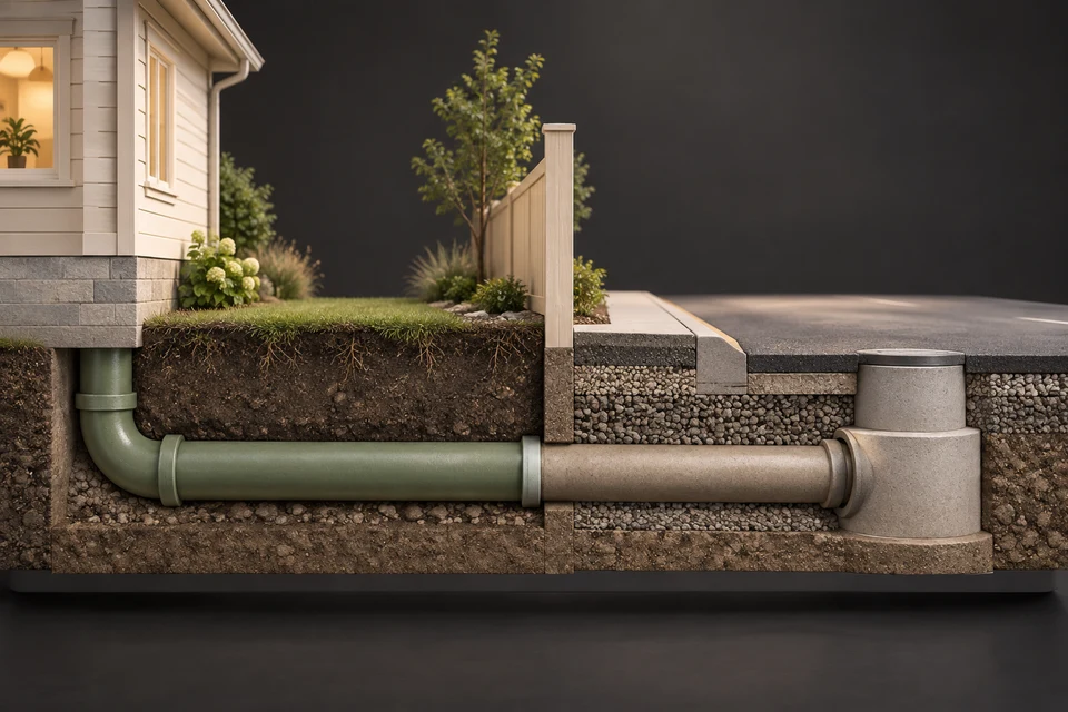 Conceptual illustration of building drain · private route · public side